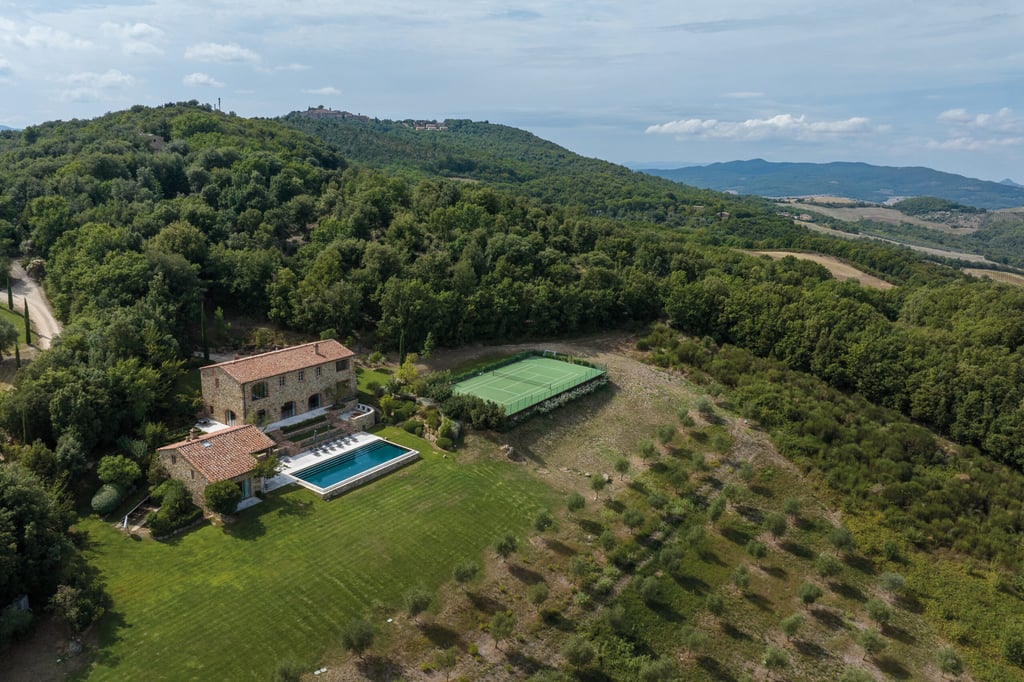LE MACIE home, pool, tennis court, and rolling hills