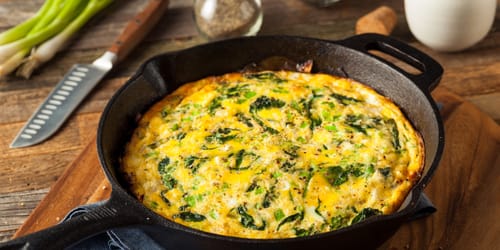 Homemade Spinach and Feta Fritatta in a Skillet