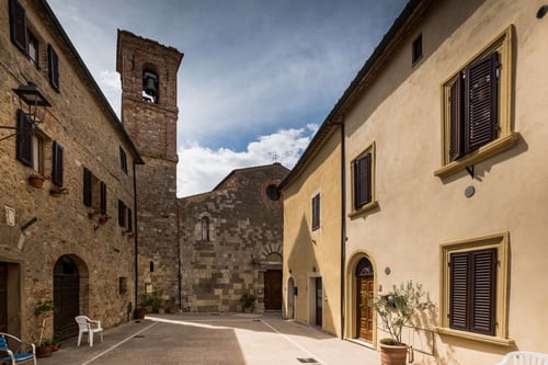 Mensano, Siena, Tuscany - fraction of the Italian town of Casole d'Elsa, in the province of Siena, in Tuscany, important parish church of Saint John Baptist